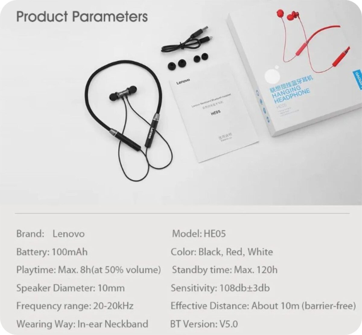 Lenovo HE05 Bluetooth Headset IPX5-Black