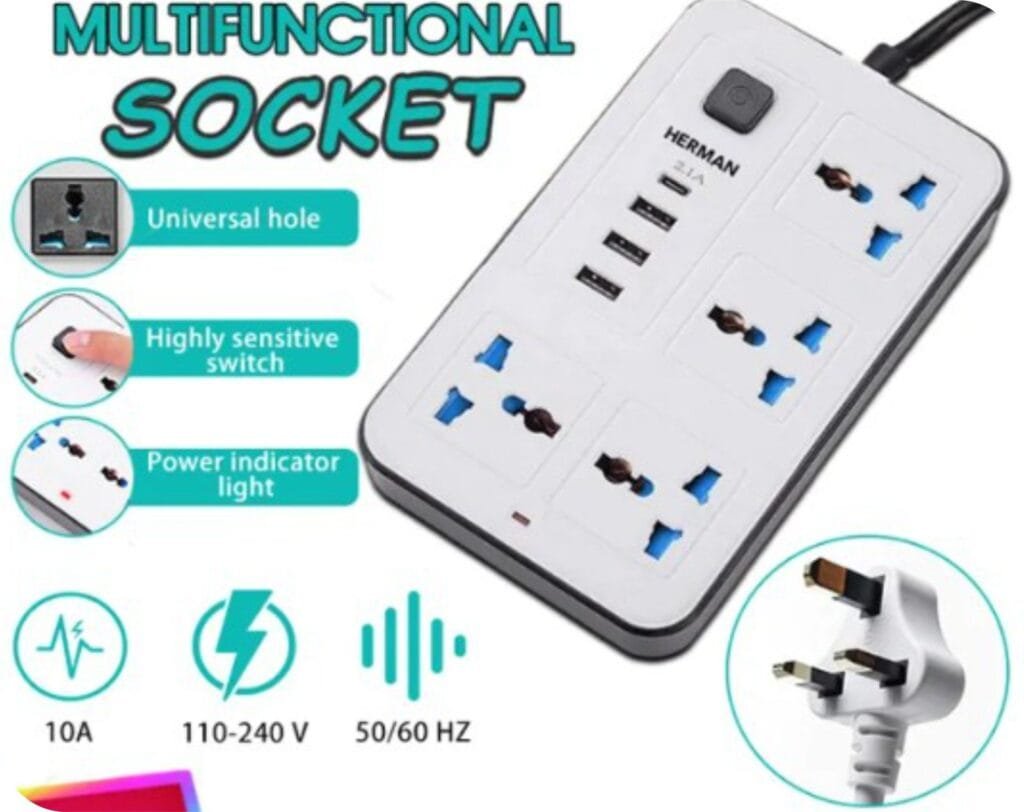 Universal Extension Multi Cord with Power Socket -Black
