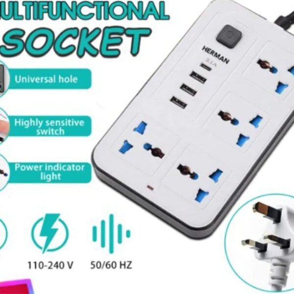 Universal Extension Multi Cord with Power Socket -Black