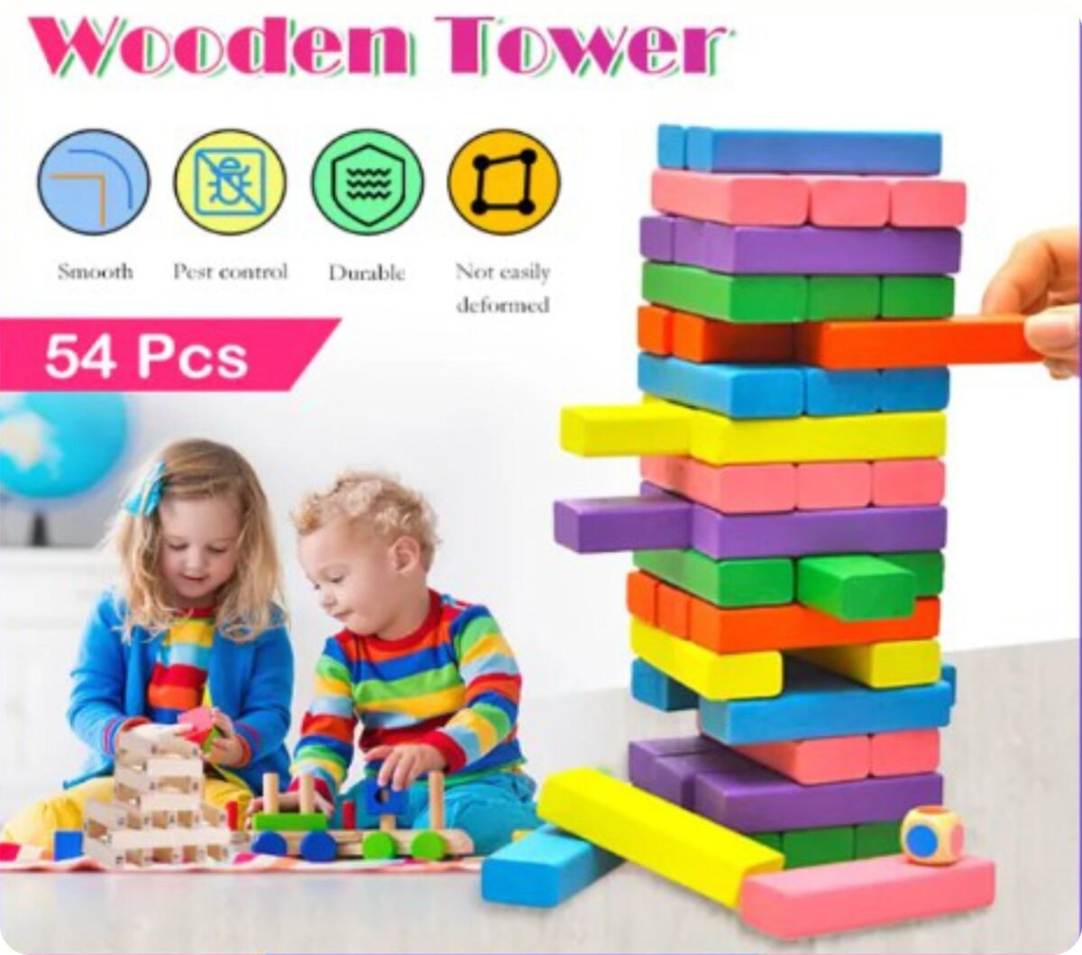 Wooden Stacking Blocks Tower Building Blocks -Mix Color