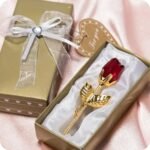 Glass Rose Flower in Box-Red