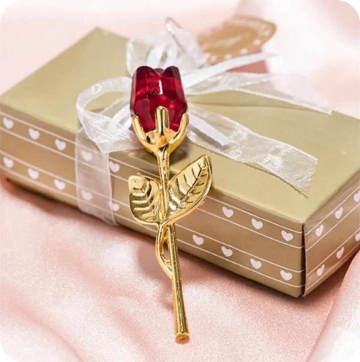 Glass Rose Flower in Box-Red