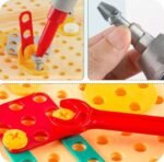 Kids Screw Toy, Electric Drill Toolbox Toys-Brown Color (Bear Set)