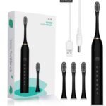 6-Speed USB Rechargeable Sonic Electric Toothbrush with 4 Soft Brush